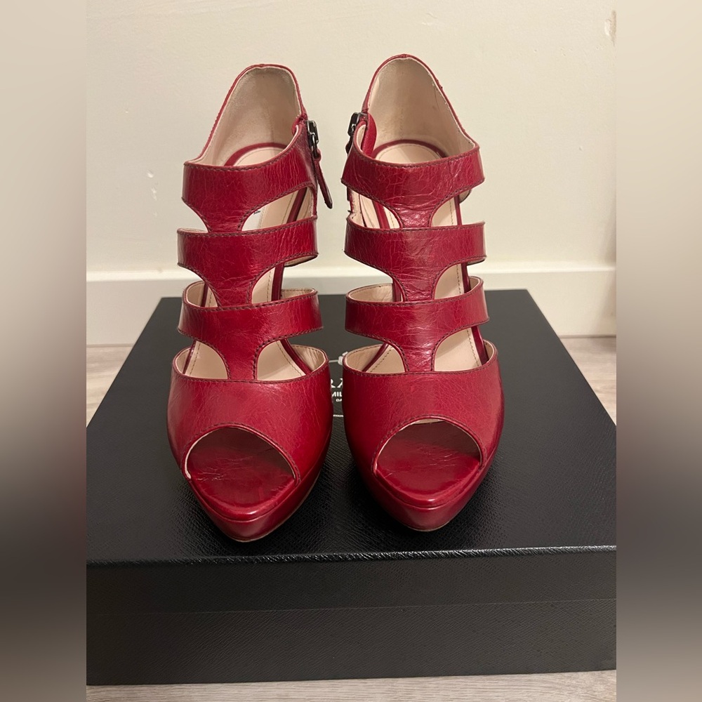 Prada Red Leather Cutout Pumps Size 39